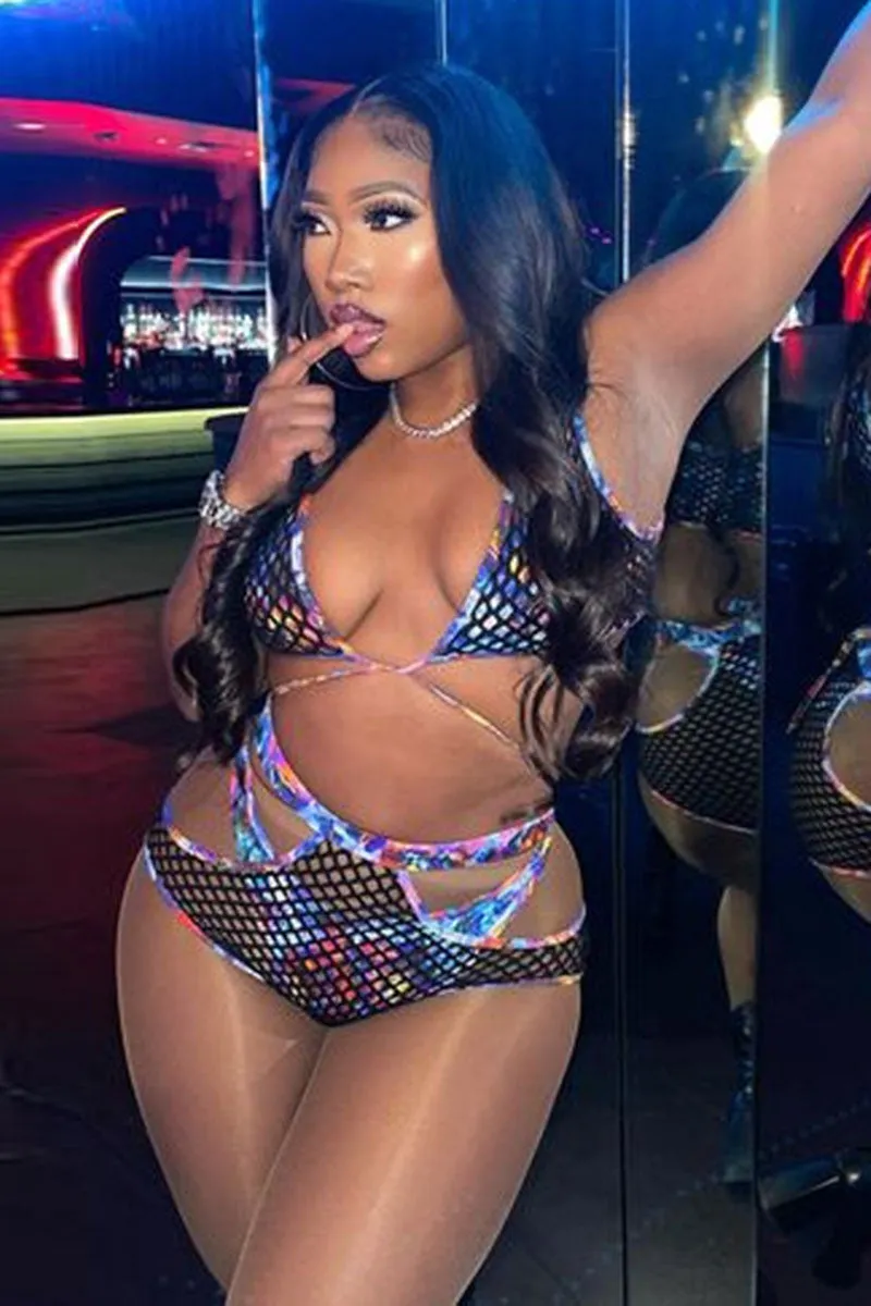 Fishnet Patchwork Flirty Strappy Cutout Bikini