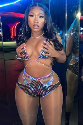 Fishnet Patchwork Flirty Strappy Cutout Bikini