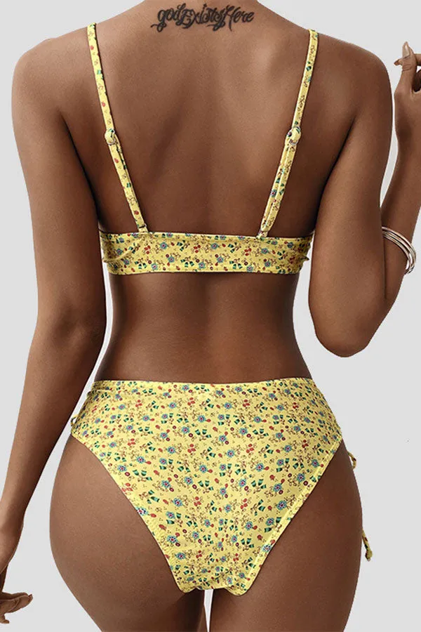 Floral Print Sweet Lace-Up Bikini