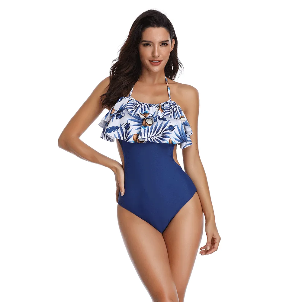 Floral Tie Up Backless One piece Swimsuit for Women