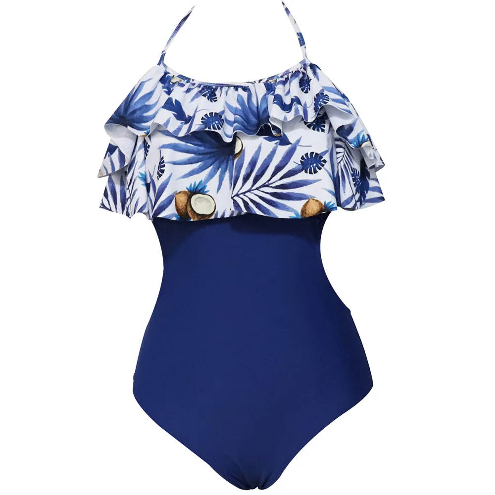Floral Tie Up Backless One piece Swimsuit for Women