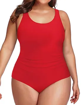 Full Coverage Backless Plus Size Sporty Swimwear-Red
