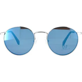 GAP Unisex Sunglasses - Blue Mirrored Lens Silver Round Metal Frame | GAP SGP401 SIL