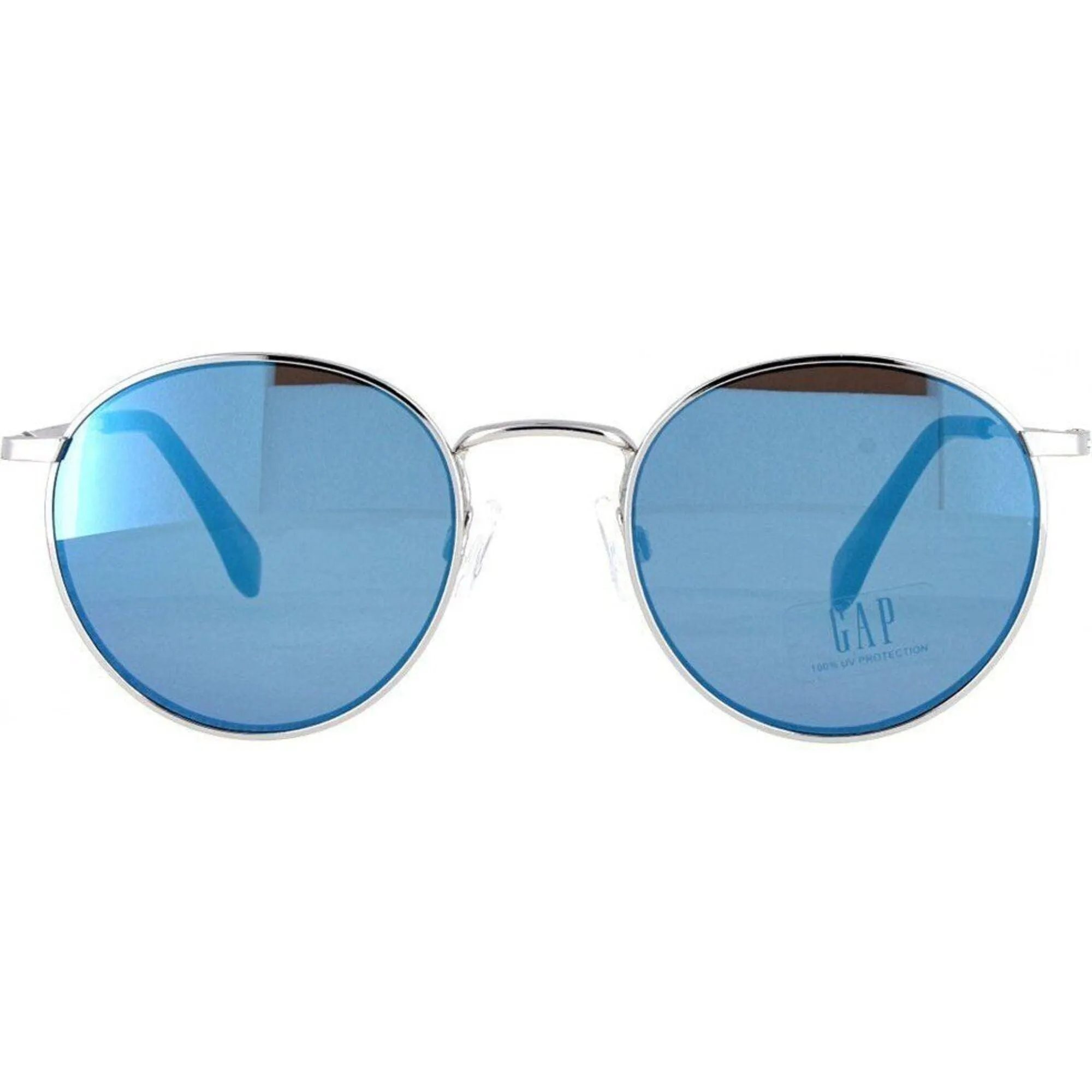 GAP Unisex Sunglasses - Blue Mirrored Lens Silver Round Metal Frame | GAP SGP401 SIL