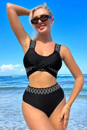 Geo Tape Patchwork Retro Strappy Bikini
