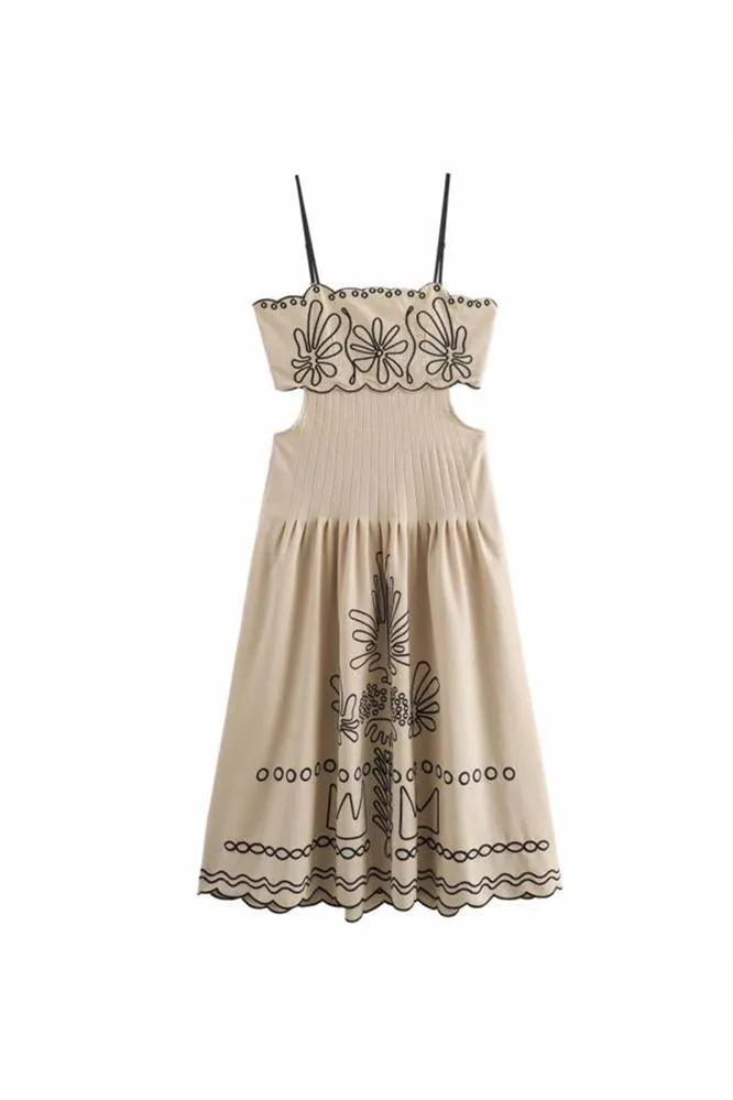 Gilda - Robe midi en coton à broderie abstraite