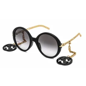Gucci Women's Sunglasses - Black/Gold Plastic Round Full Rim Frame | GG0726S 001