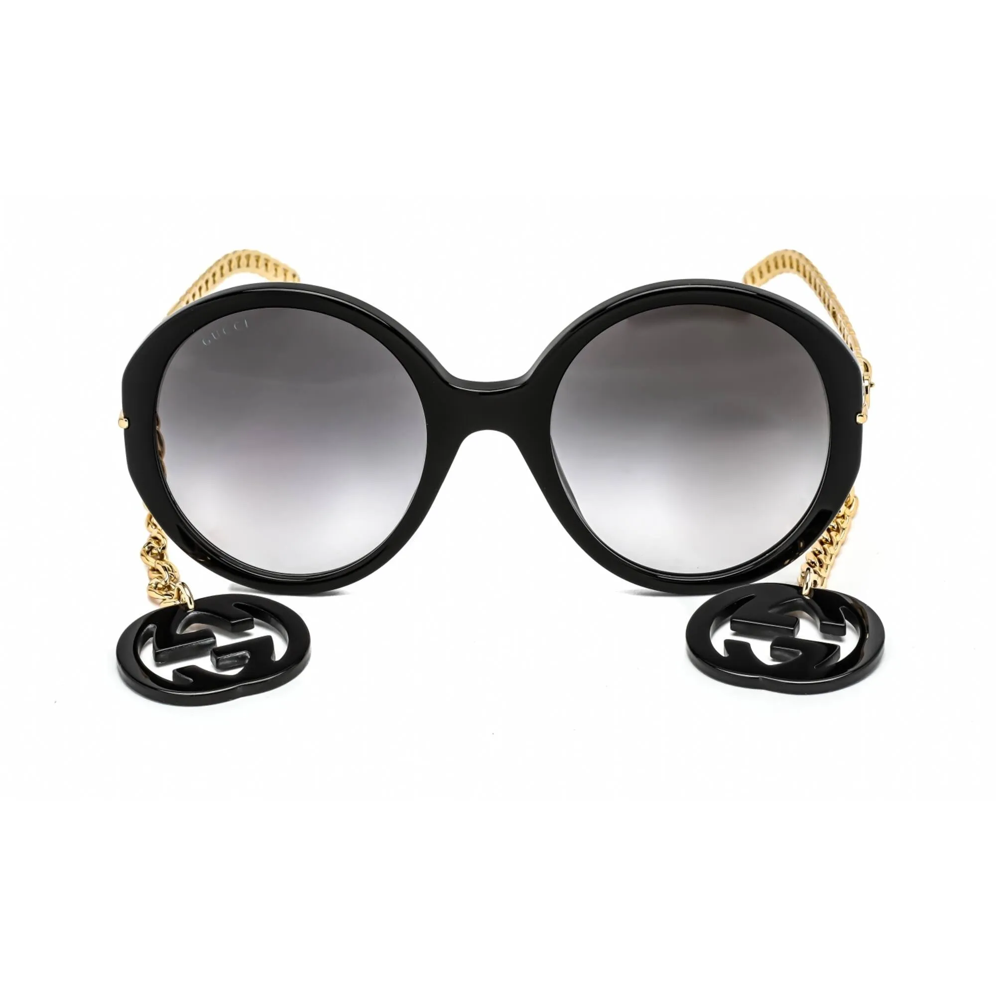 Gucci Women's Sunglasses - Black/Gold Plastic Round Full Rim Frame | GG0726S 001