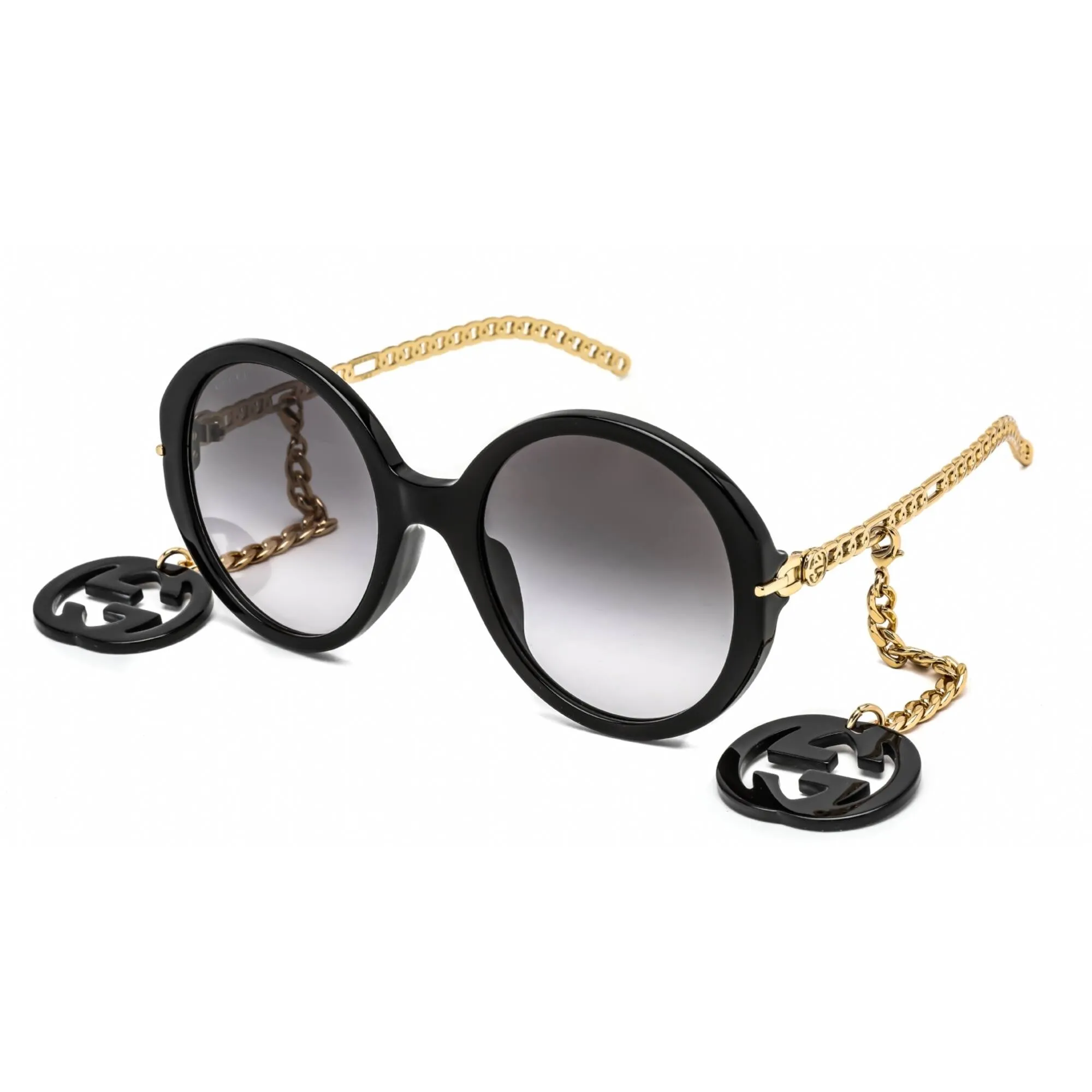 Gucci Women's Sunglasses - Black/Gold Plastic Round Full Rim Frame | GG0726S 001