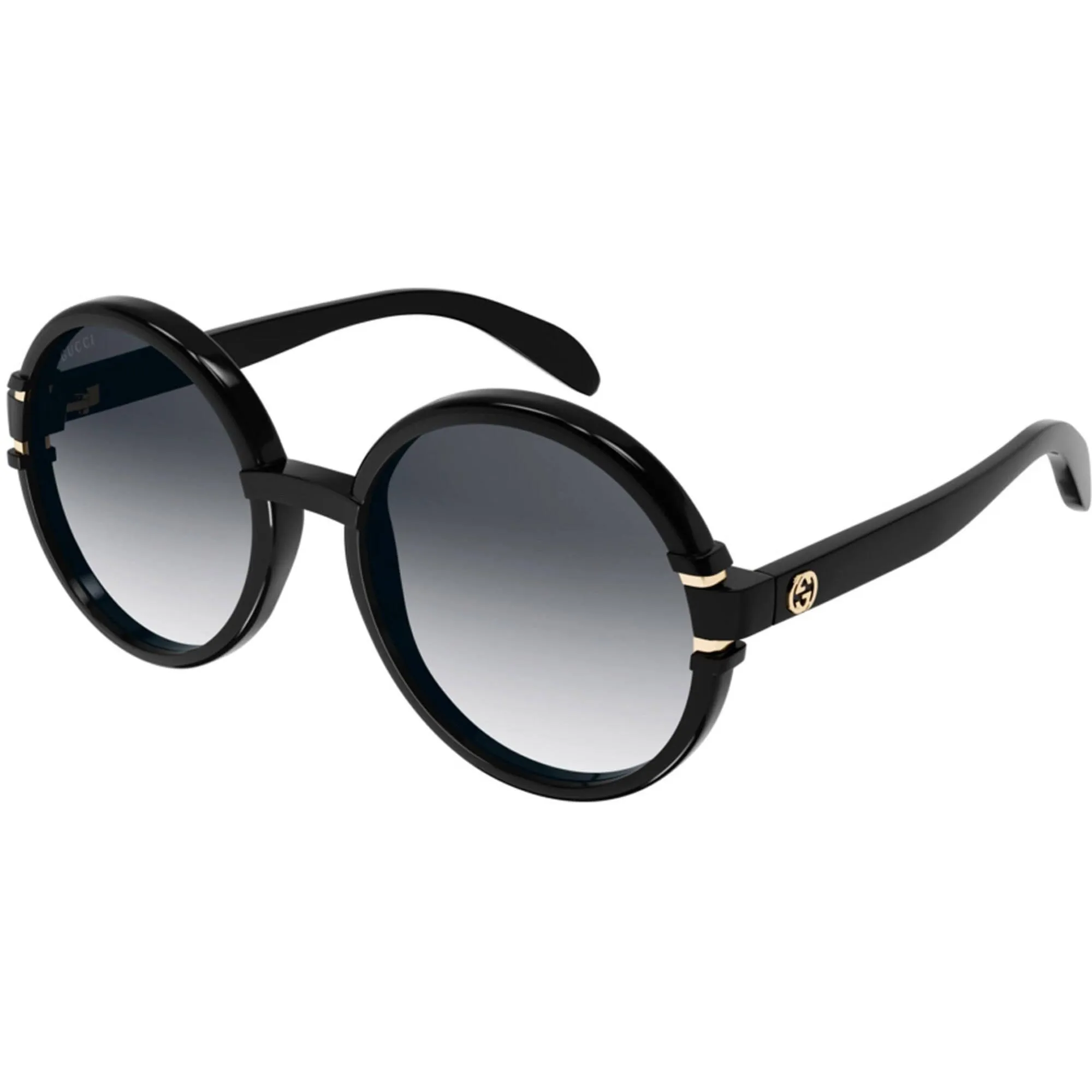 Gucci Women's Sunglasses - Full Rim Shiny Black Plastic Round Frame | GG1067S 001