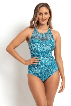 Jantzen Chantille High Neck Cross Strap One Piece - Denim