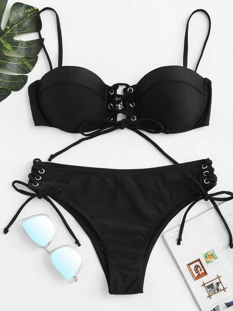 Lace Up Bikini Set
