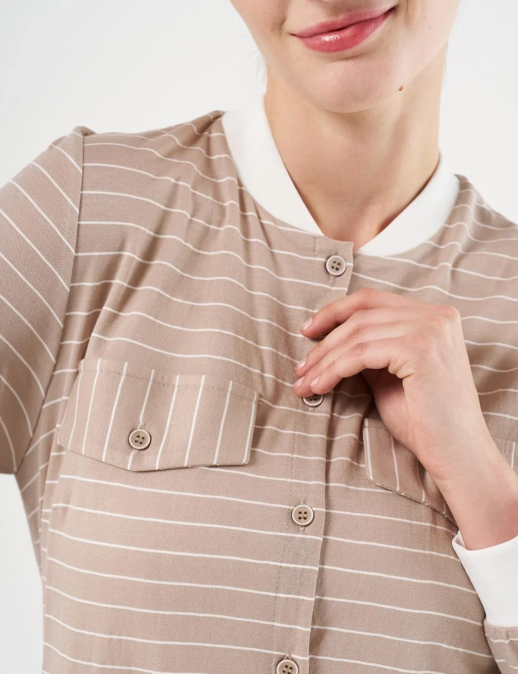 Line Patterned Tunic Stone with Flap Pockets