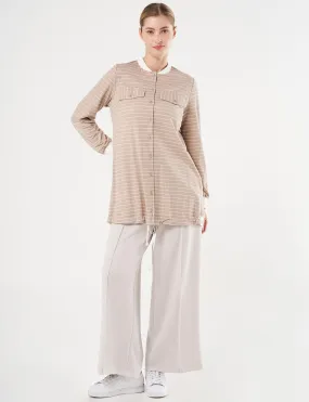 Line Patterned Tunic Stone with Flap Pockets