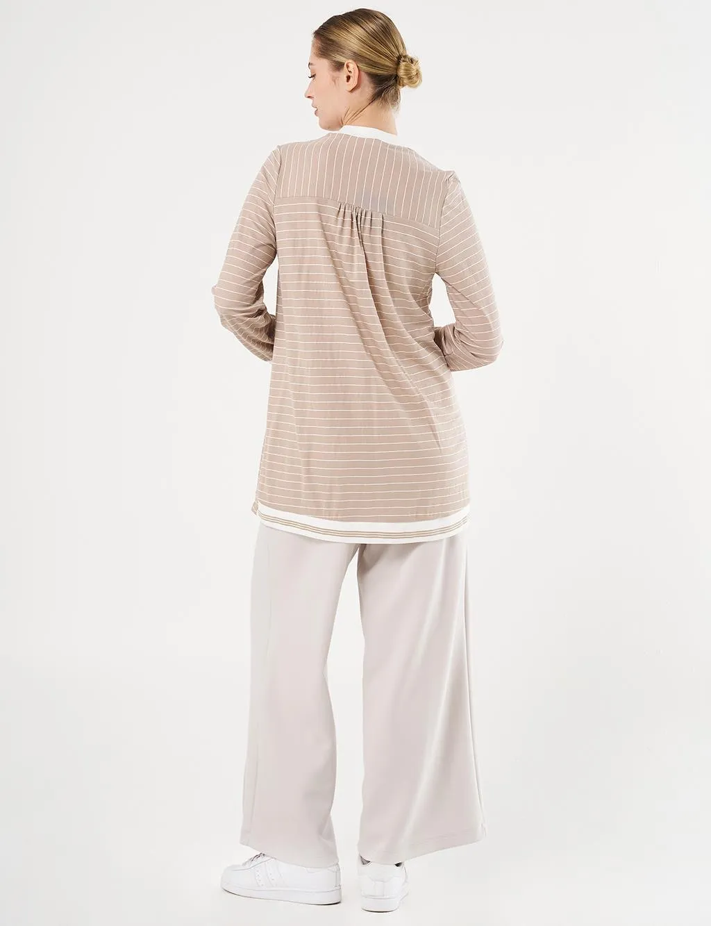 Line Patterned Tunic Stone with Flap Pockets