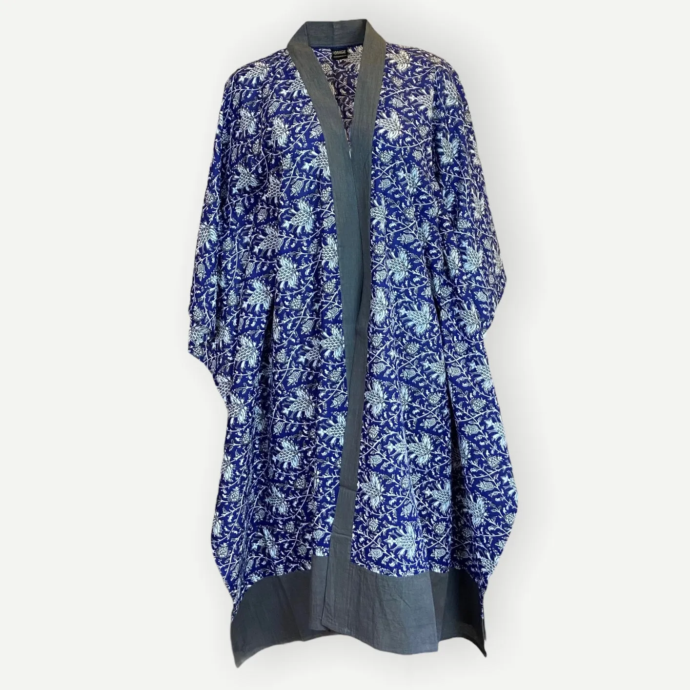Longline Cotton Coverup  - Grey & Blue