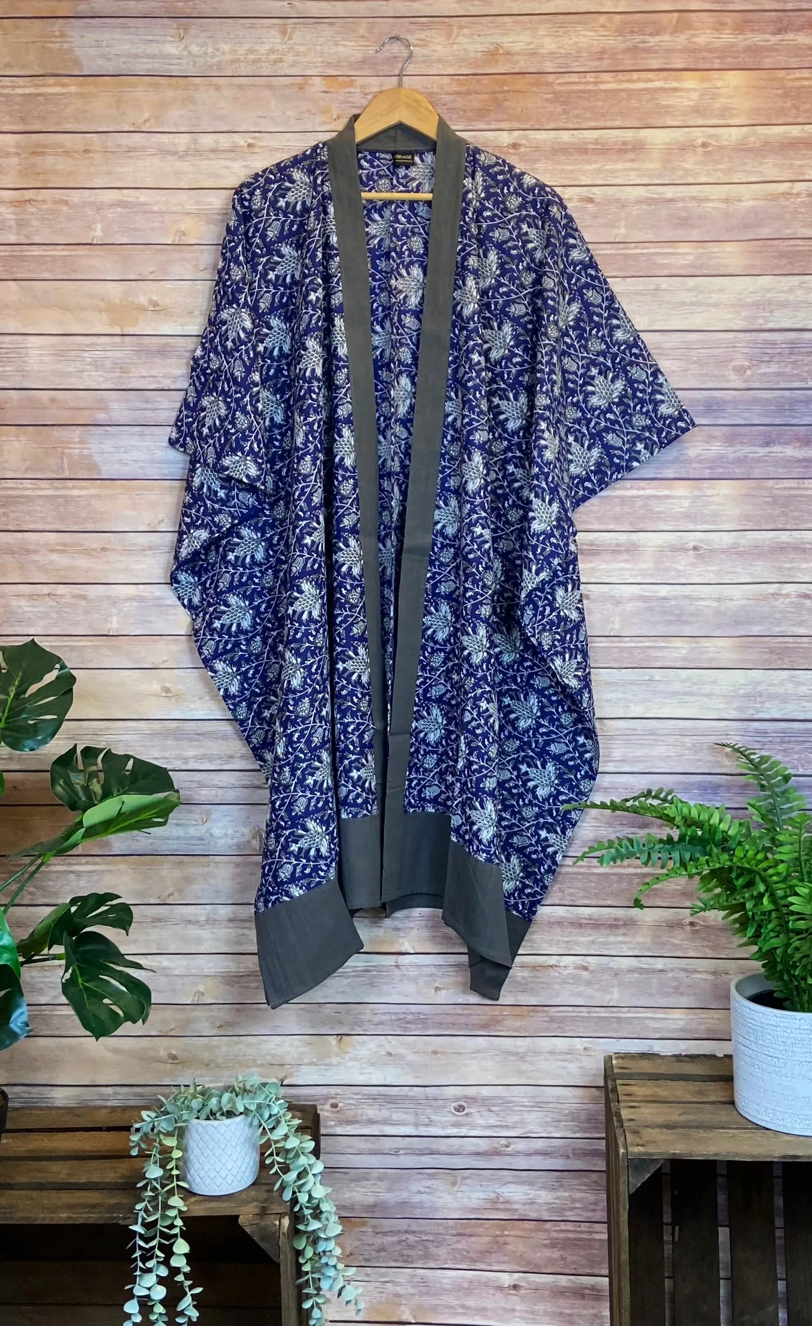Longline Cotton Coverup  - Grey & Blue