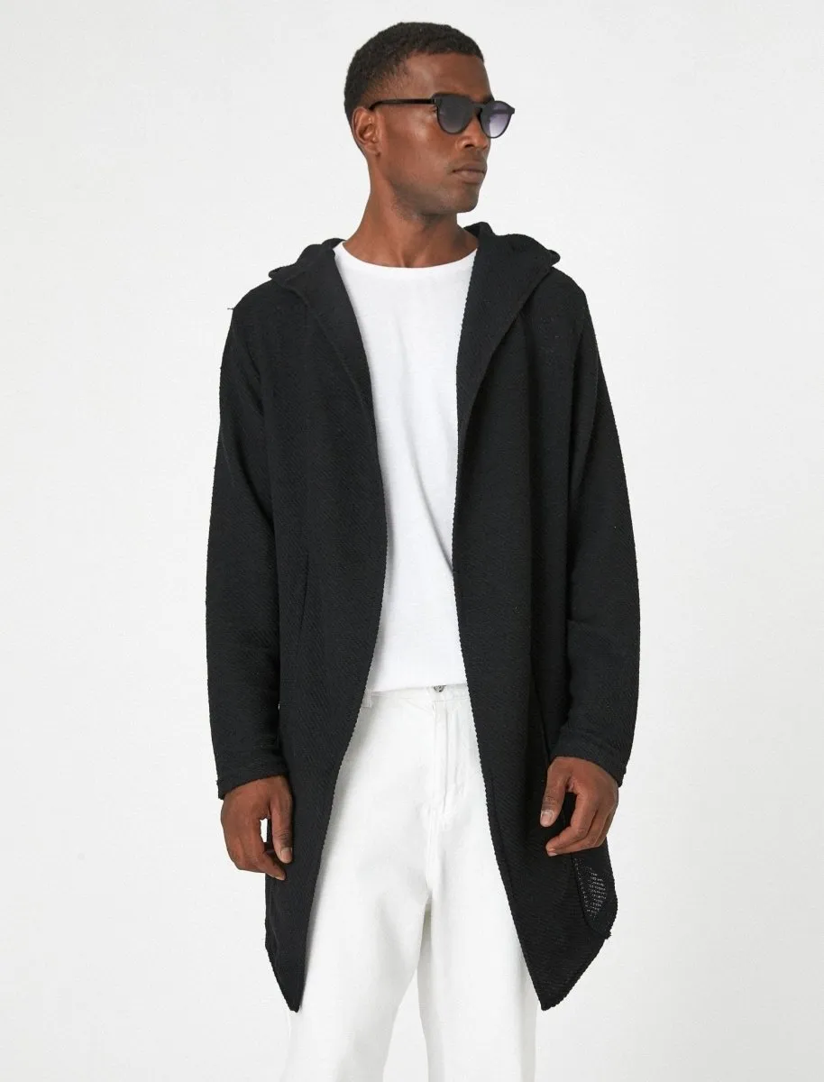 Longline Hooded Cardigan in Black