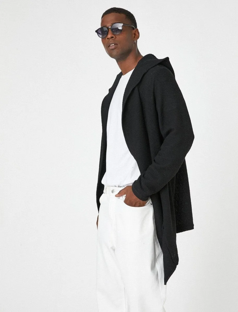 Longline Hooded Cardigan in Black