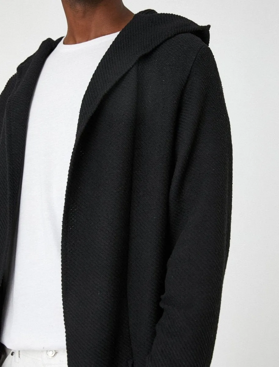 Longline Hooded Cardigan in Black