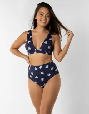 Mid Waist Midnight Blue Turtle Womens Bikini Bottoms