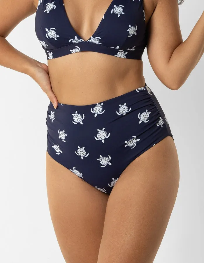 Mid Waist Midnight Blue Turtle Womens Bikini Bottoms