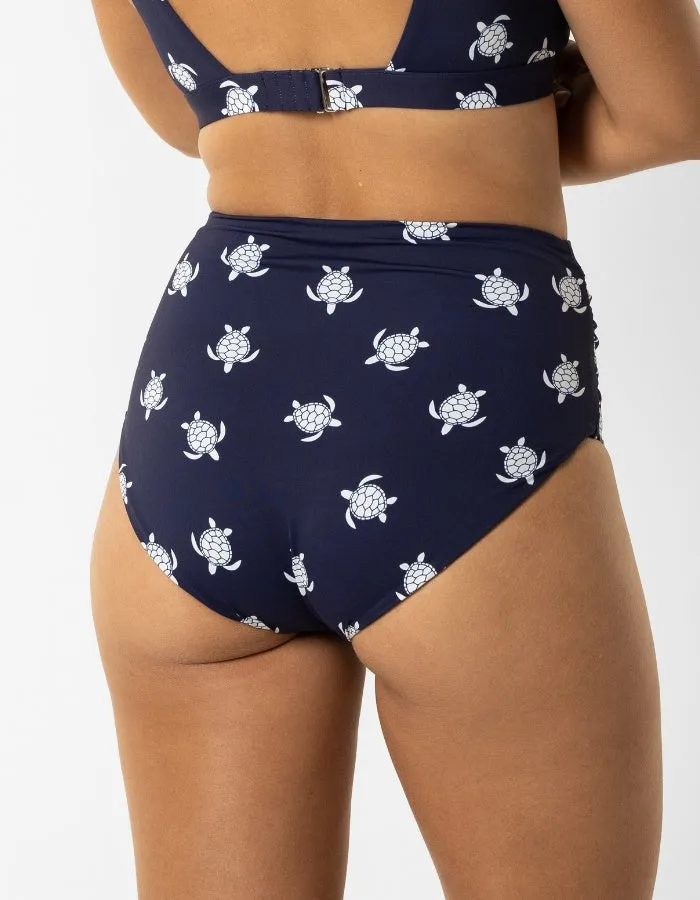 Mid Waist Midnight Blue Turtle Womens Bikini Bottoms