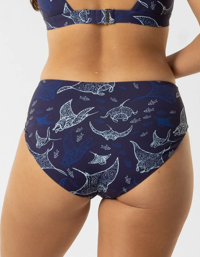 Mid Waist Ocean Manta Womens Bikini Bottoms