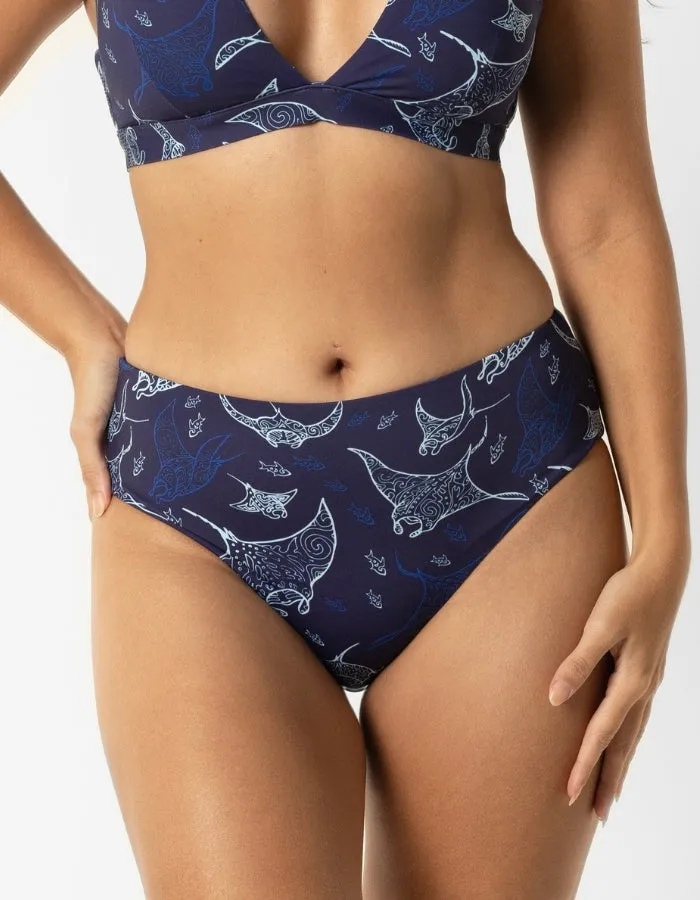 Mid Waist Ocean Manta Womens Bikini Bottoms