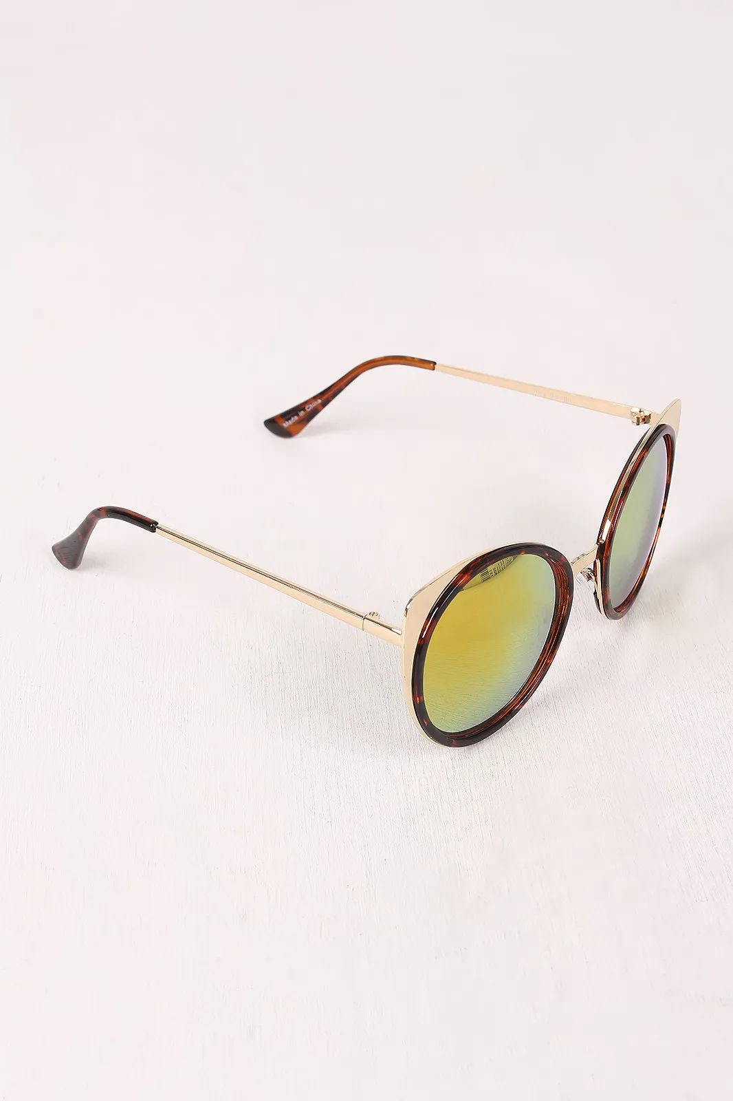 Mirrored Oval Metallic Cat Eye Sunglasses