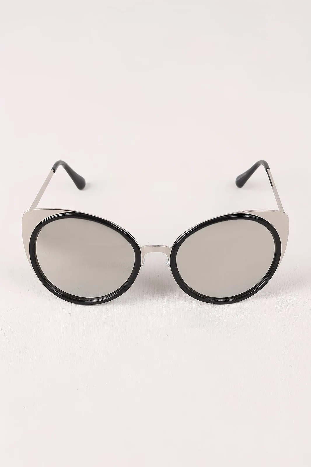 Mirrored Oval Metallic Cat Eye Sunglasses