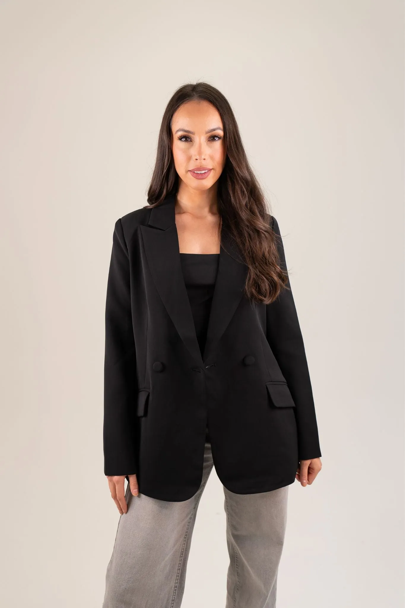 Nadia Longline Lapel Blazer In Black