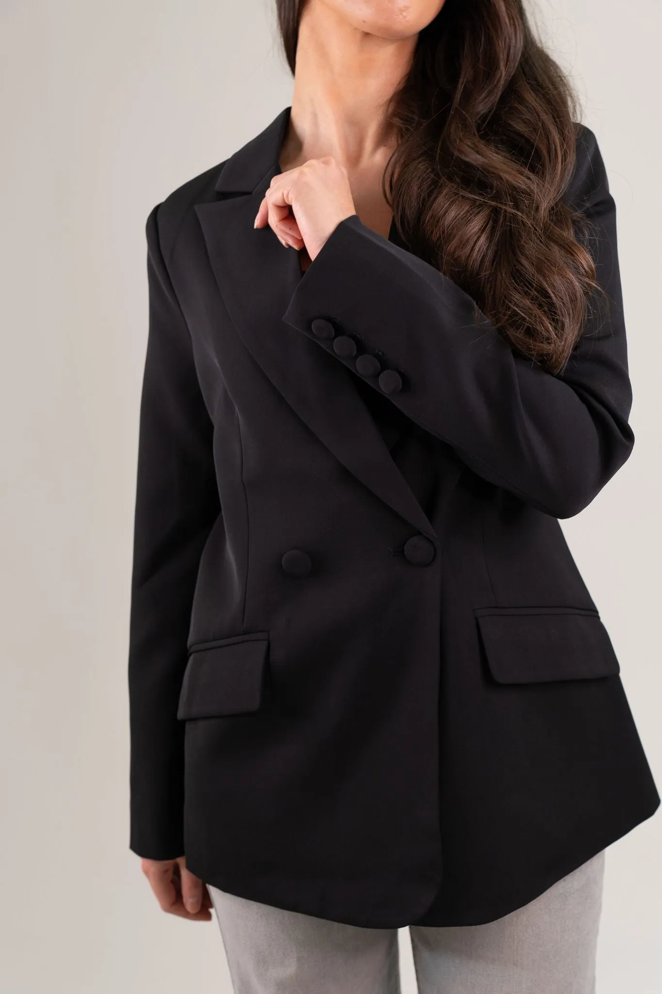 Nadia Longline Lapel Blazer In Black