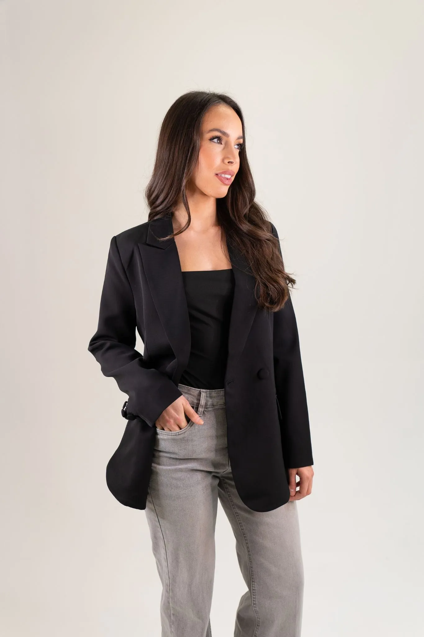 Nadia Longline Lapel Blazer In Black