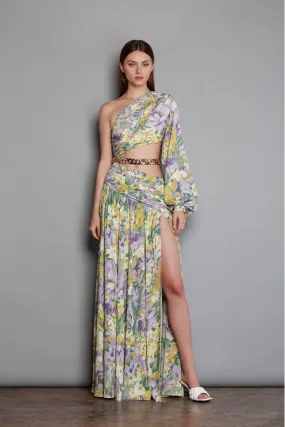 Nicole Gertrude robe maxi asymétrique imprimée avec découpes