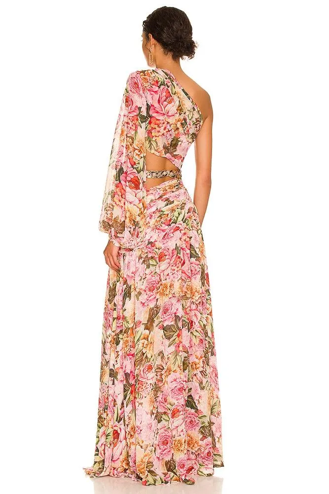 Nicole Gertrude robe maxi asymétrique imprimée avec découpes