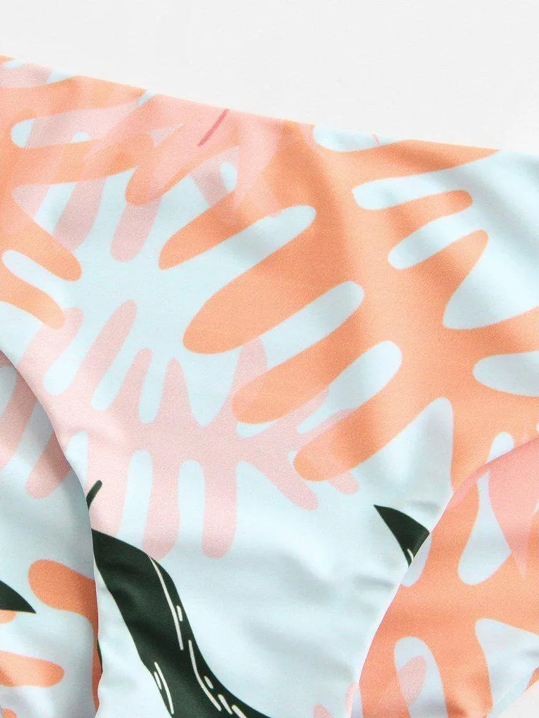 Palm Print Off The Shoulder Bikini Set