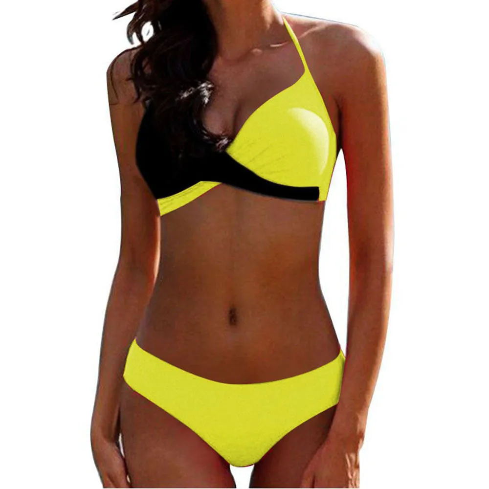 Plus Size Halter Colorblock Strappy Low Rise Bikinis