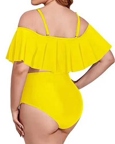 Plus Size High Waisted Bikini Ruched Bottom-Neon Yellow
