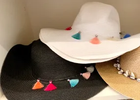 Pompom rimmed sun hat