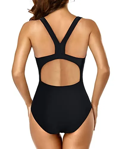 Racerback Swimwear Athletic Swimsuits For Women-Black