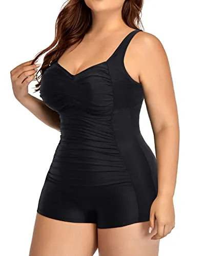 Retro Twist Front Plus Size One Piece Swimsuits For Curvy Women-Black