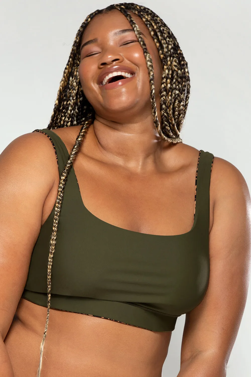 Reversible Bralette Bikini Top | Classic Leopard/Olive Night