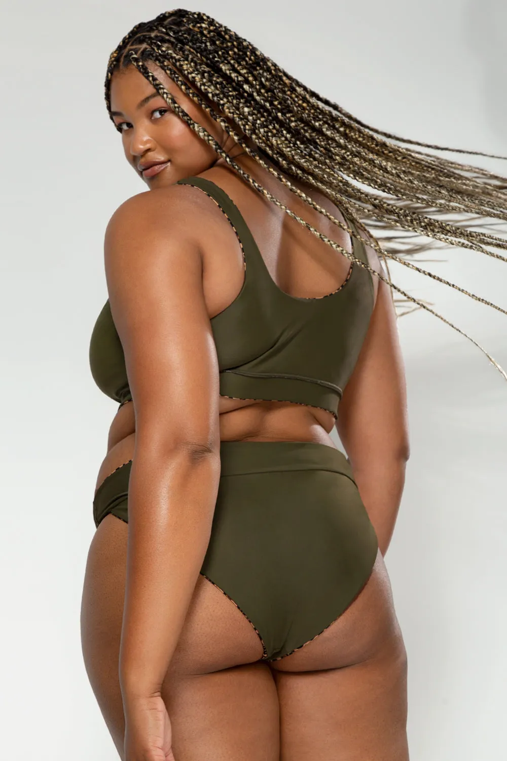 Reversible Bralette Bikini Top | Classic Leopard/Olive Night