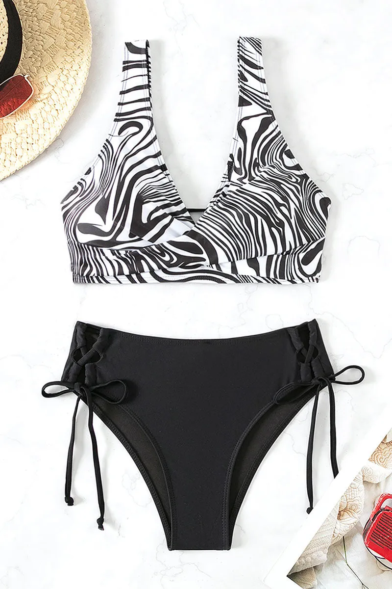 Ripple Print Classic Front Wrap Strappy Bikini