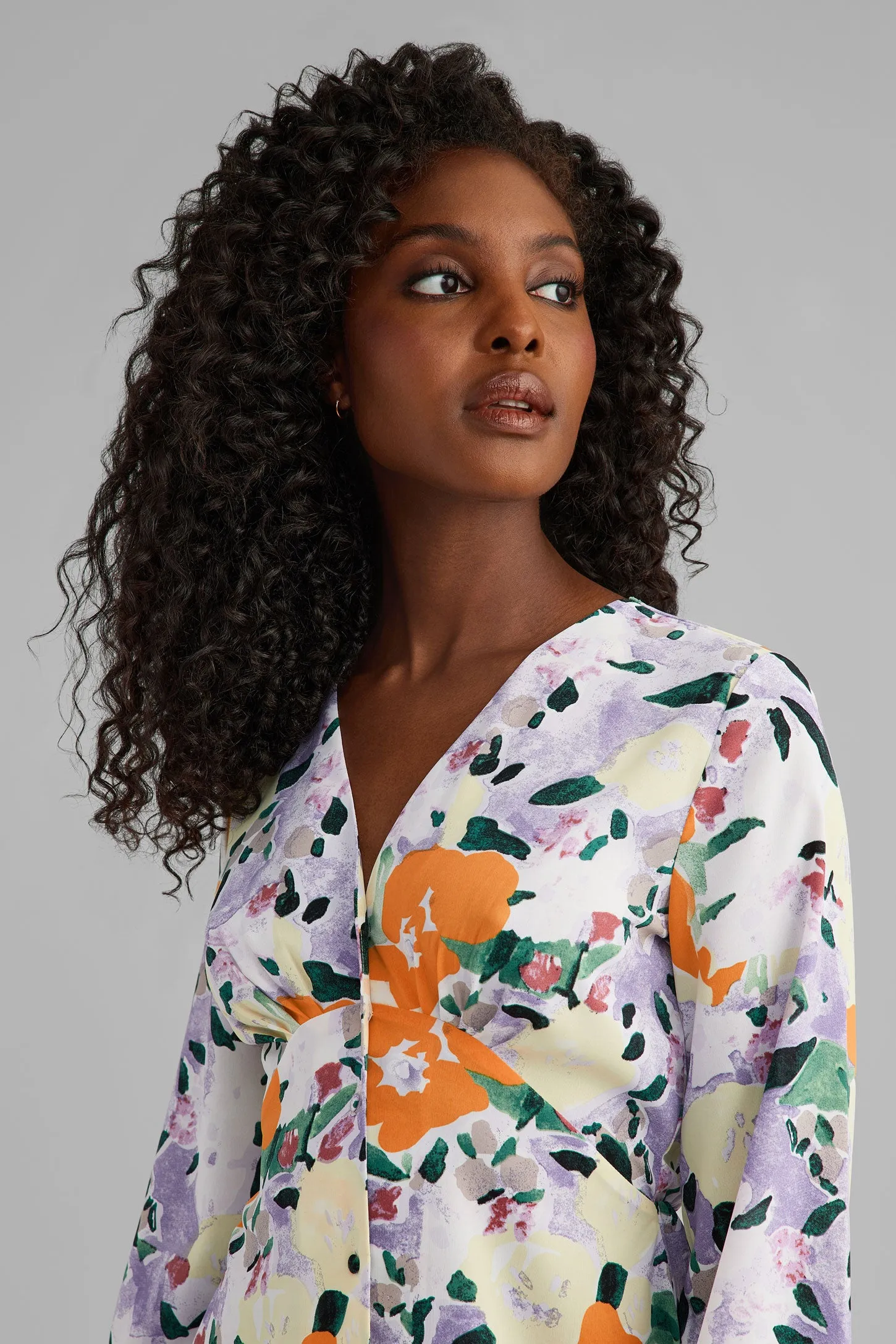 Robe à boutons manches longues imprimée floral - Femme