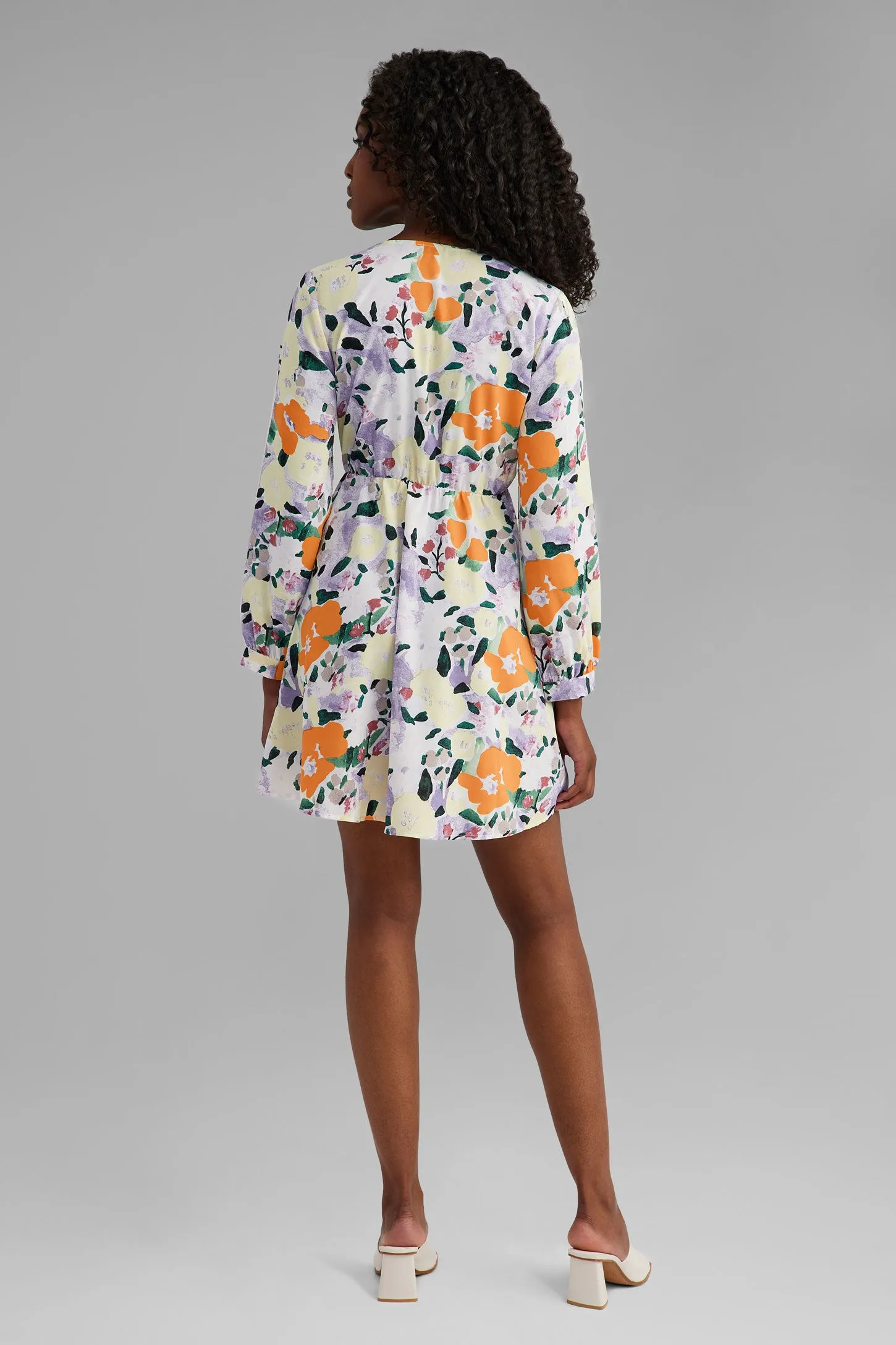 Robe à boutons manches longues imprimée floral - Femme