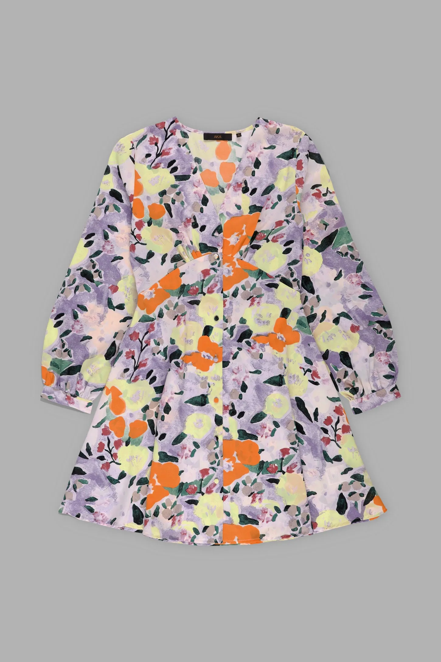 Robe à boutons manches longues imprimée floral - Femme