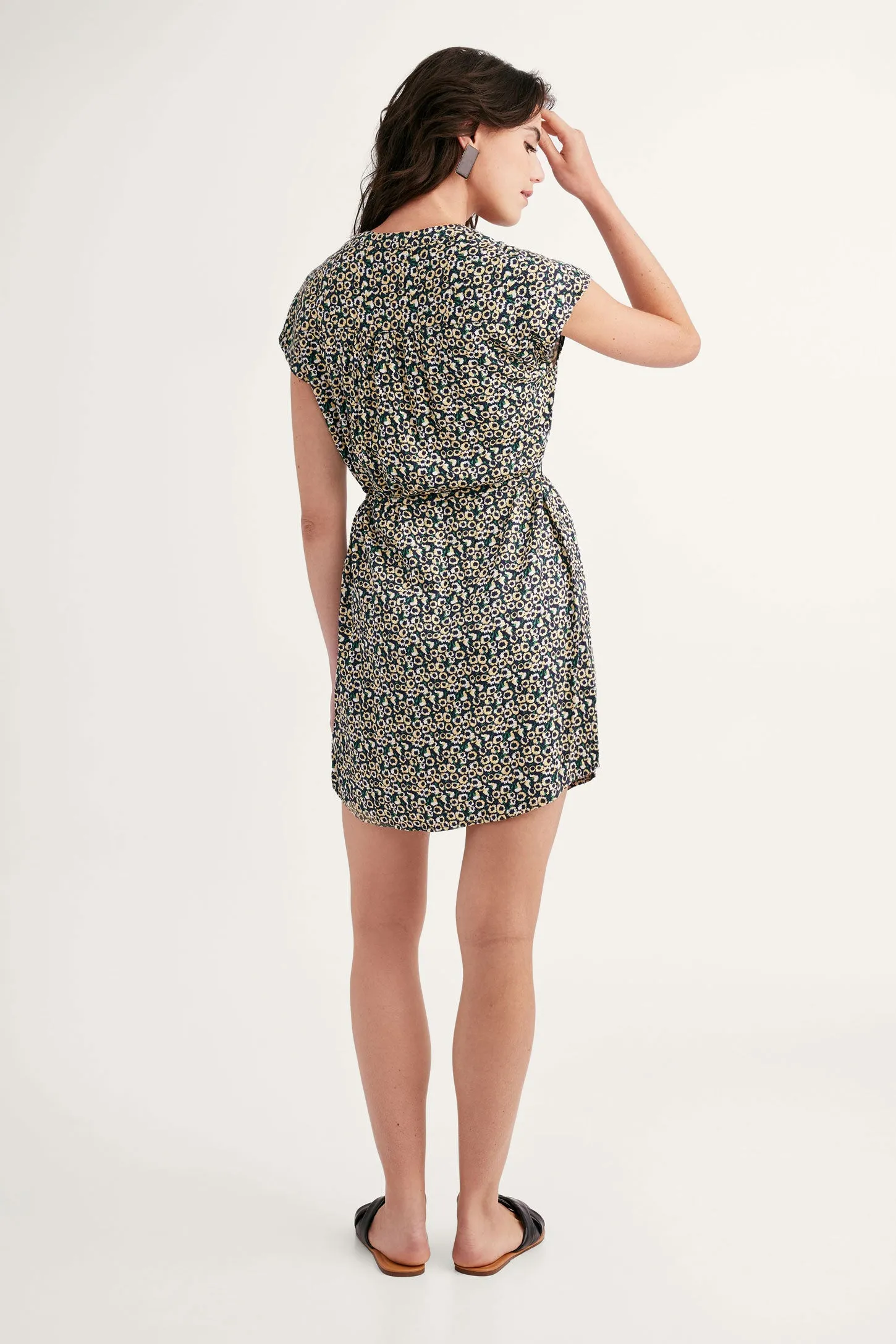 Robe manches courtes taille nouée - Femme
