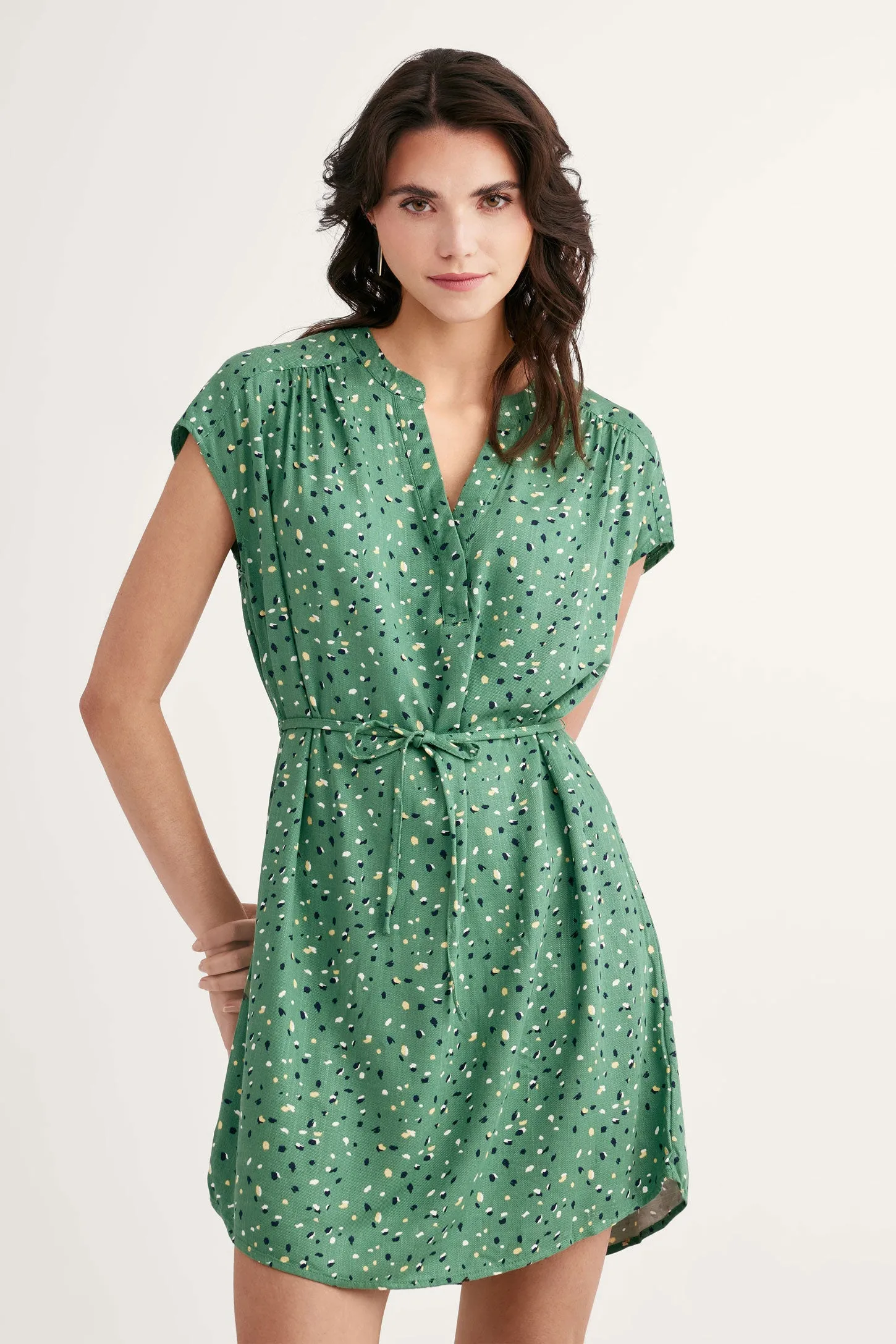 Robe manches courtes taille nouée - Femme